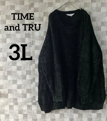 TIME and TRU [ XXXL ] 블랙 빅 긴팔 니트 스웨터