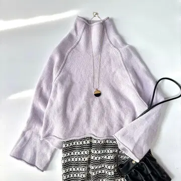 스픽 앤 스팬 울 캐시미어 와이드 슬리브 숏 니트 풀오버