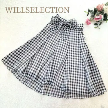 [윌 셀렉션] 체크 무늬 플레어 스커트 리본 포함 사이즈 M
