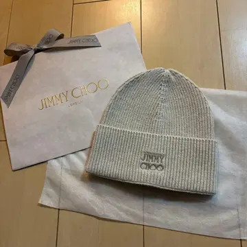 쇼핑백 포함 미사용 새상품 지미추 울 100% 로고 니트 모자 베이지