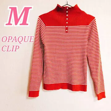 OPAQUE.CLIP M 빨흰 보더 스웨터 옷깃 버튼