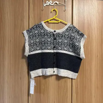 자카드 패턴 차콜 니트 베스트 프리 사이즈