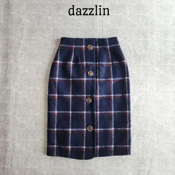 더즈린 미디 기장 플리스 스커트 체크 네이비 S 슬릿