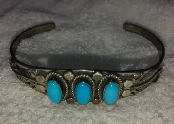 아메리카 원주민 터콰이즈 실버 뱅글 나호바 부족