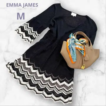 엠마 제이 튜닉 원피스 니트 기하학 패턴 7부 소매 블랙 M 새상품급