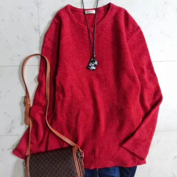 새상품급 사이즈 4 LL 45rpm 울 100% 니트 스웨터 레드