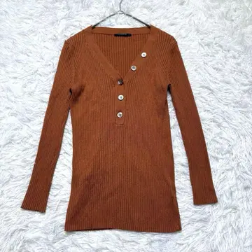 [루니] 리브 니트 티셔츠 F 브라운 레이온 혼방 데콜테 봄/가을/겨울