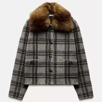ZARA 인조 모피 옷깃 체크 무늬 자켓 새상품 가격 인하 불가