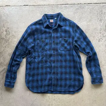 SUGAR CANE XL 블루 계열 체크 긴팔 플란넬 셔츠