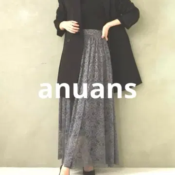 [ 새상품급 ] anuans 플레어 레이스 롱 스커트 S 퍼플 그레이