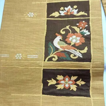 순수 실크 꽃과 새 문양 오비(약 27.3cm) 나고야 오비 코몬 에!