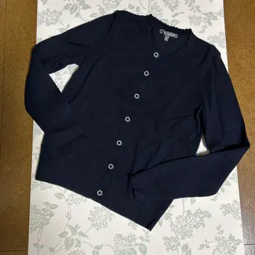 로라 애슐리 코튼 가디건 꽃 버튼 네이비