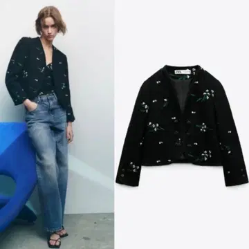 ZARA 자수 텍스처 자켓 S