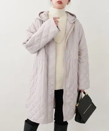 허리 드로스트 충전솜 퀼트 코트