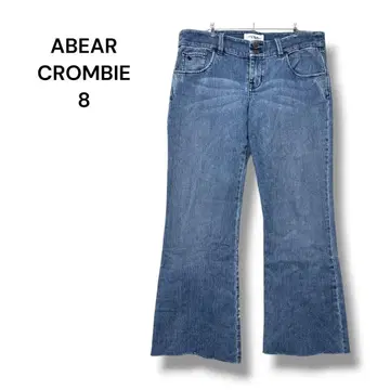 아바클로 데님 플레어 로우라이즈 데미지 가공 8 스트레치 라이트 블루