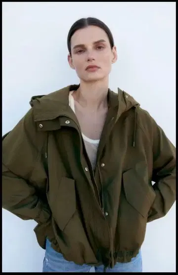 ZARA 사이드 버튼 후드 블루종