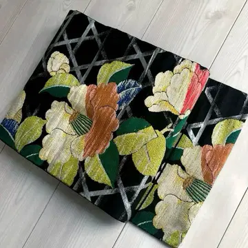 앤티크 나고야 오비 동백꽃 직조 순수 실크 다이쇼 로망 고급 N7-22