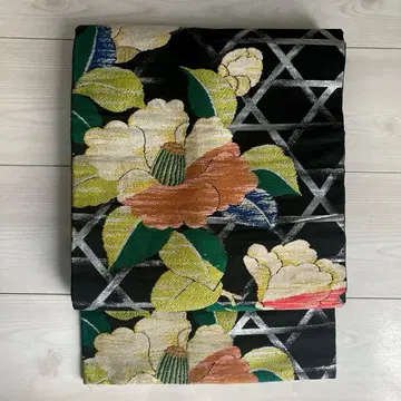 앤티크 나고야 오비 동백꽃 직조 순수 실크 다이쇼 로망 고급 N7-22