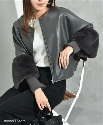 인조 가죽 퍼 슬리브 자켓