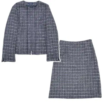 NewYorker 트위드 셋업 노카라 자켓 파이핑