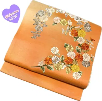 [ 11B76 ] 나고야 오비 나고야 스타일 오렌지 실버 노랑 358cm