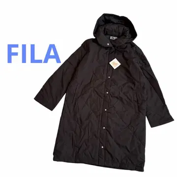 FILA 퀼팅 롱 코트 발수 가공 둥근 카라 블랙