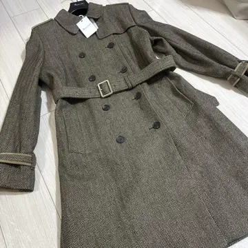 새상품 영국제 아쿠아 스큐텀 트렌치 코트 트위드 가죽 큰 사이즈