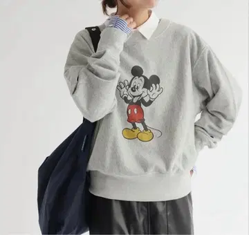 택 포함 저널 스탠다드 미키마우스 프린트 그레이 맨투맨