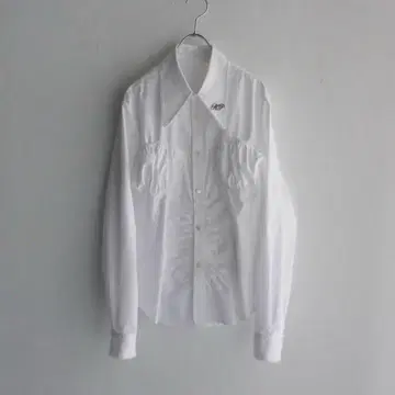 'HP' embroidery gathered shirts / white