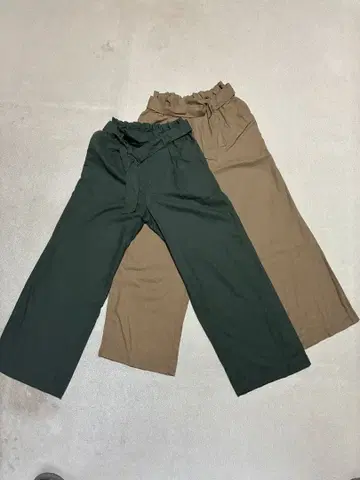 유니클로 그린 베이지 와이드 팬츠 2세트