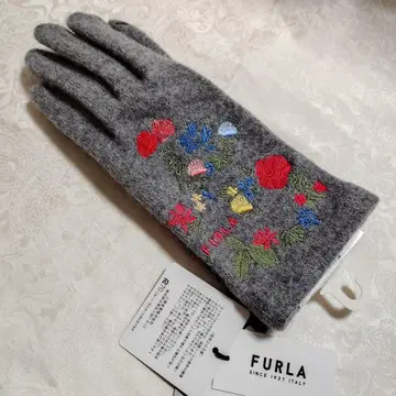 FURLA 꽃무늬 자수 그레이 장갑 택 포함 (미사용 새상품).