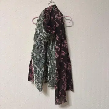 울 꽃무늬 스톨 블랙 그레이 핑크