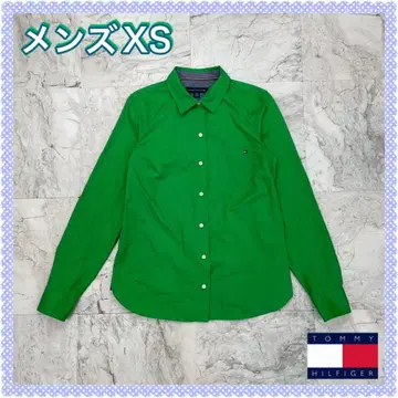 새상품 타미힐피거 긴팔 셔츠 그린 남성용 XS 자수 로고 면