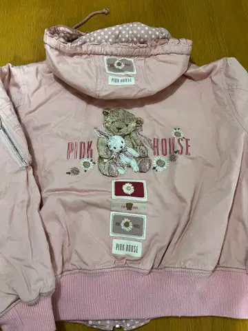 핑크하우스 히나기쿠 론도 자수 후드 블루종 핑크색