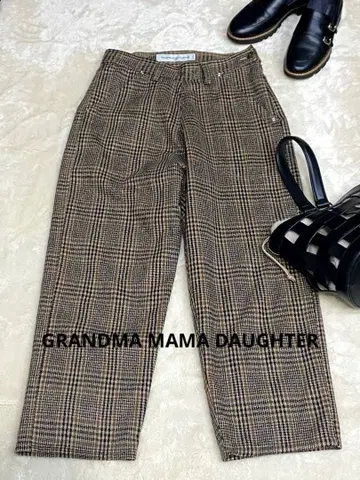 그랑마마 도터 울 사이드 지퍼 체크 무늬 와이드 팬츠