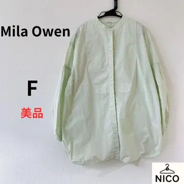 Mila Owen 밴드 카라 퍼프 슬리브 민트 그린 오버 사이즈