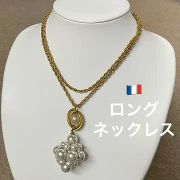 골드 롱 목걸이 프랑스 앤티크 체인과 모조 펄