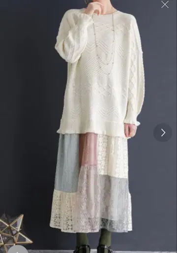 osharewalker [ 케이블 니트 x 레이스 원피스 ]