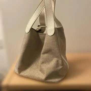 베이지 캔버스 가죽 토트백