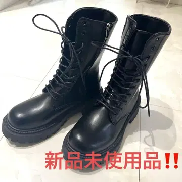 블랙 레이스업 밀리터리 부츠