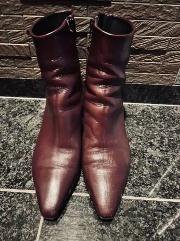 파비오 루스코니 버건디 가죽 스틸레토 부츠 38