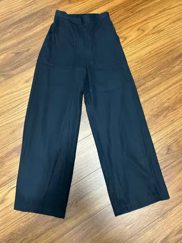 블랙 와이드 팬츠 허리밴딩