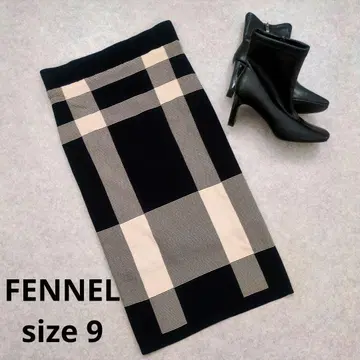 새상품급 FENNEL 빅 패턴 체크 타이트 니트 스커트 모노톤 고급