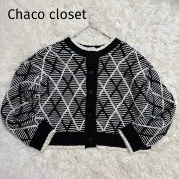 Chaco closet 다이아몬드 패턴 크롭 니트 가디건