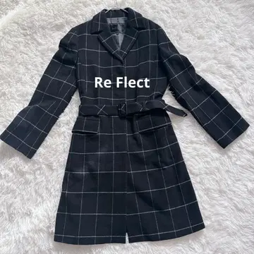 Re Flect 체크 무늬 벨트 부착 체스터 코트 블랙 캐시미어 40