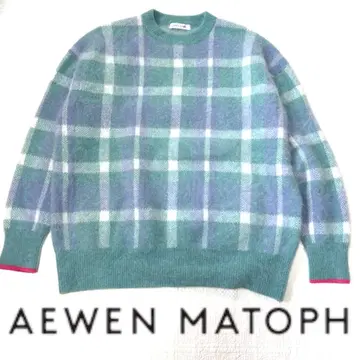 [ AEWEN MATOPH ] 체크 무늬 스웨터 라쿤 복슬복슬 장모