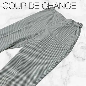 [쿠 드 샹스] 하의 바지 팬츠 화이트 x 브라운 x 체크 무늬 슬랙스