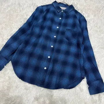 BLUE LAKE MAKER 체크 무늬 긴팔 셔츠 다크 블루