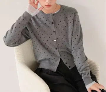 titivite 도트 자카드 니트 가디건 그레이