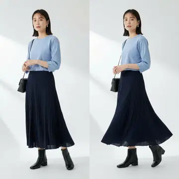 Mila Owen 오가닉 플리츠 코튼 니트 스커트 네이비